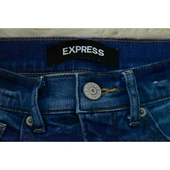 Express Ankle Legging Super High Rise Raw Hem Jeans 4 Stretch Denim Embroidered - Picture 4 of 15